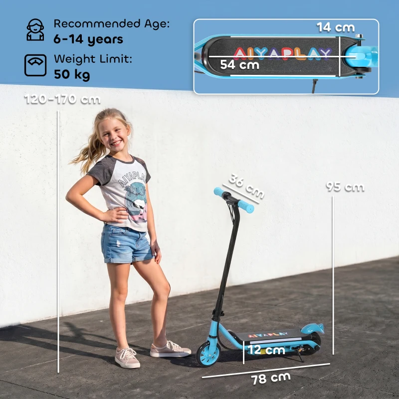 AIYAPLAY Electric Scooter for Kids Aged 6-14 Years, with Colourful Lights, Blue