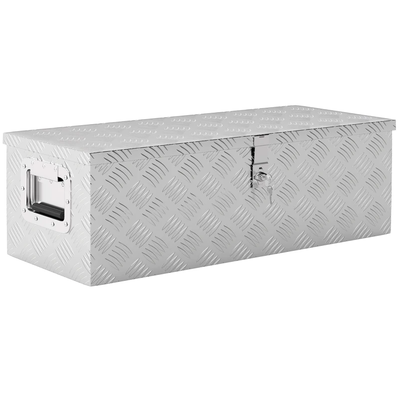 HOMCOM Boite de rangement - boîte à outils en aluminium - caisse à outil alu. poignées rétractables verrouillage clé dim. 76L x 33l x 25H cm