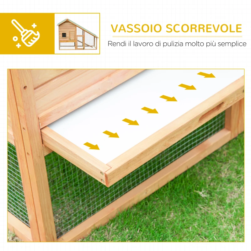 PawHut Gabbia per Conigli in Legno con Recinto e Rampa, Conigliera da Esterno Casetta per Porcellino d'India con Tetto Impermeabile, 158x65x120cm