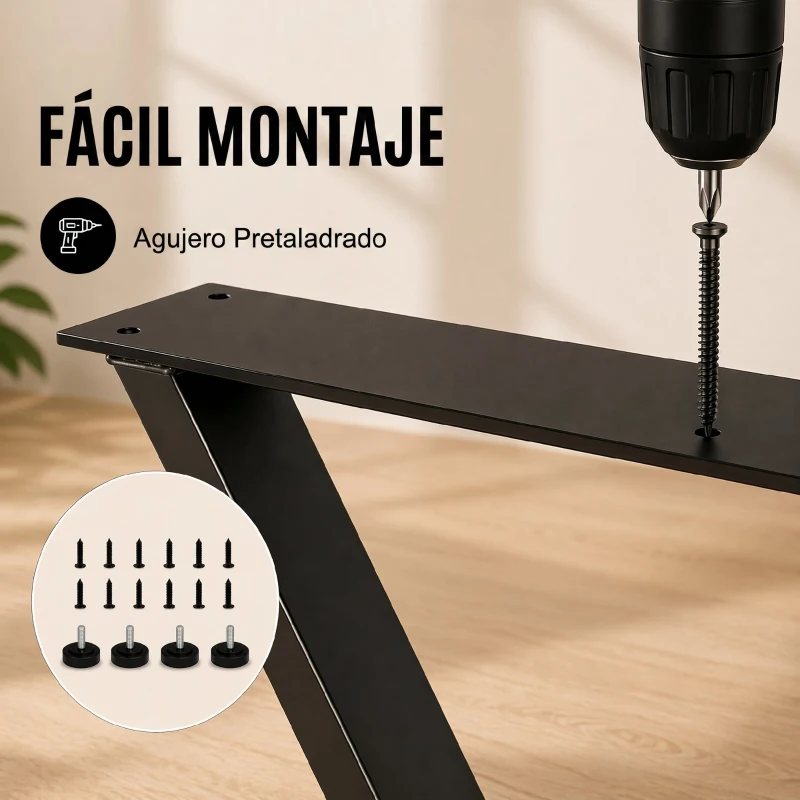 HOMCOM Juego de 2 Patas de Mesa de Acero en Forma de X para Muebles Industriales con Almohadillas Ajustables y Tornillos Negro