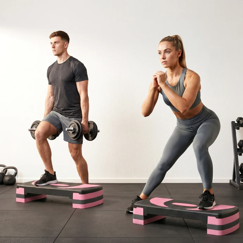 HOMCOM Step Fitness da Aerobica Regolabile su 3 Altezze, in Plastica, 80x31x10/15/20 cm, Rosa