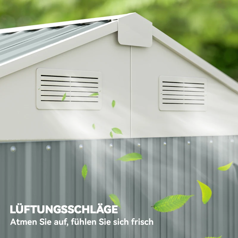 Outsunny Metall Gerätehaus 3,5 m², Hoher Abschließbar Geräteschuppen mit Sattedach Lüftungen Handschuhen, 209 x 177 x 236 cm