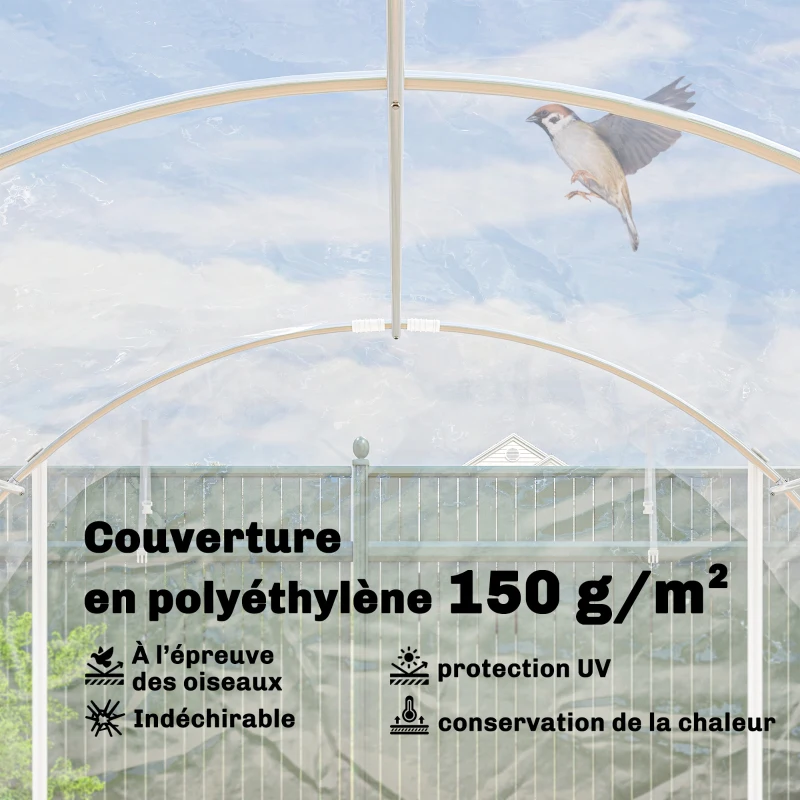 Outsunny Serre tunnel de jardin 18m² serre de jardin tunnel 296x597x199cm cadre acier galvanisé, bâche PE 150g/m² transparent