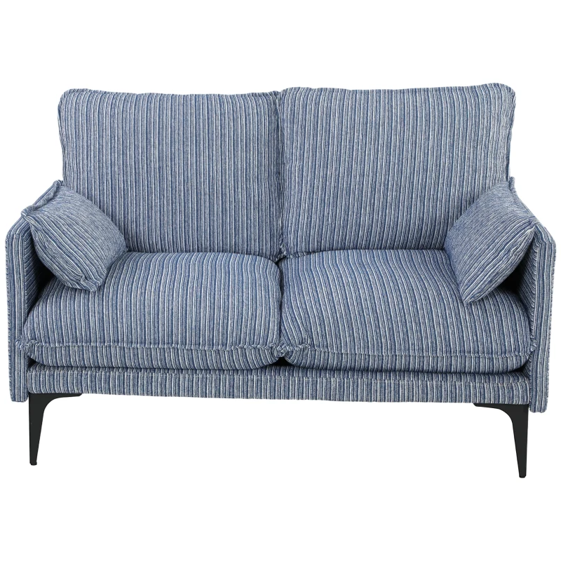 HOMCOM Divano 2 Posti in Tessuto con Braccioli, Imbottitura Spessa e 2 Cuscini, 131x78x83 cm, Blu