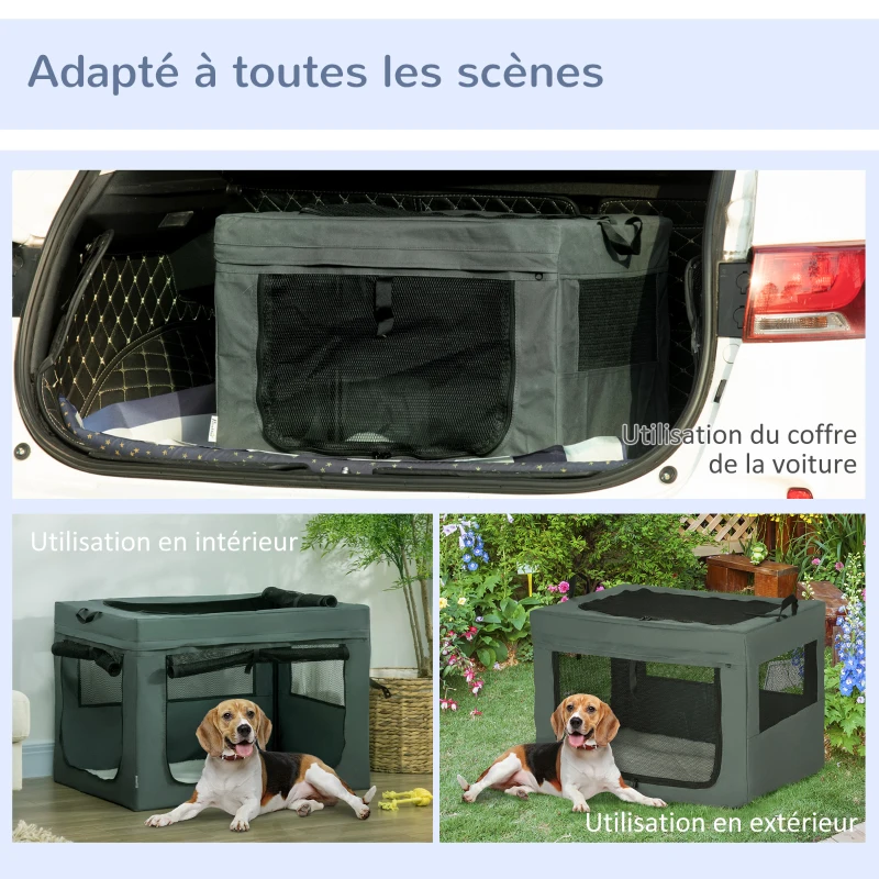 PawHut Sac de transport pliable pour animaux de compagnie avec poignée tissu en maille 89,5L x 62,5l x 62,5H cm gris noir