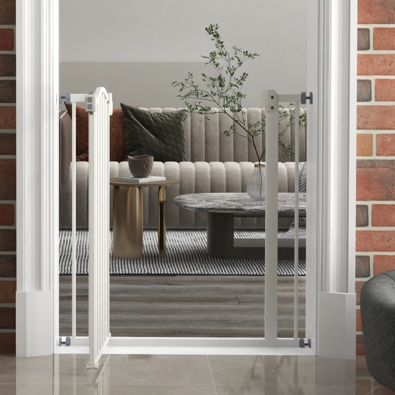 PawHut Pressure Fit Dog Stair Gate No Drilling Safety Gate Auto Close for Doorways, Hallways, 74-80cm Adjustable, 78cm Tall, White