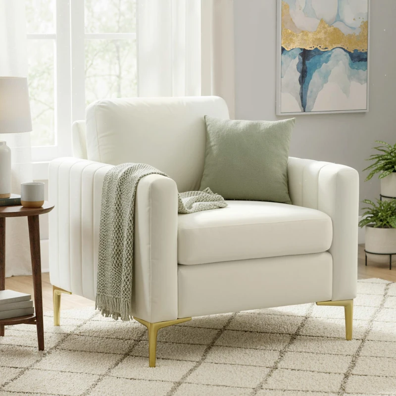 HOMCOM Butaca de Salón Tapizada en Terciopelo Acolchado Grueso Asiento Ancho Reposabrazos Almohadilla 81x77x81 cm Crema