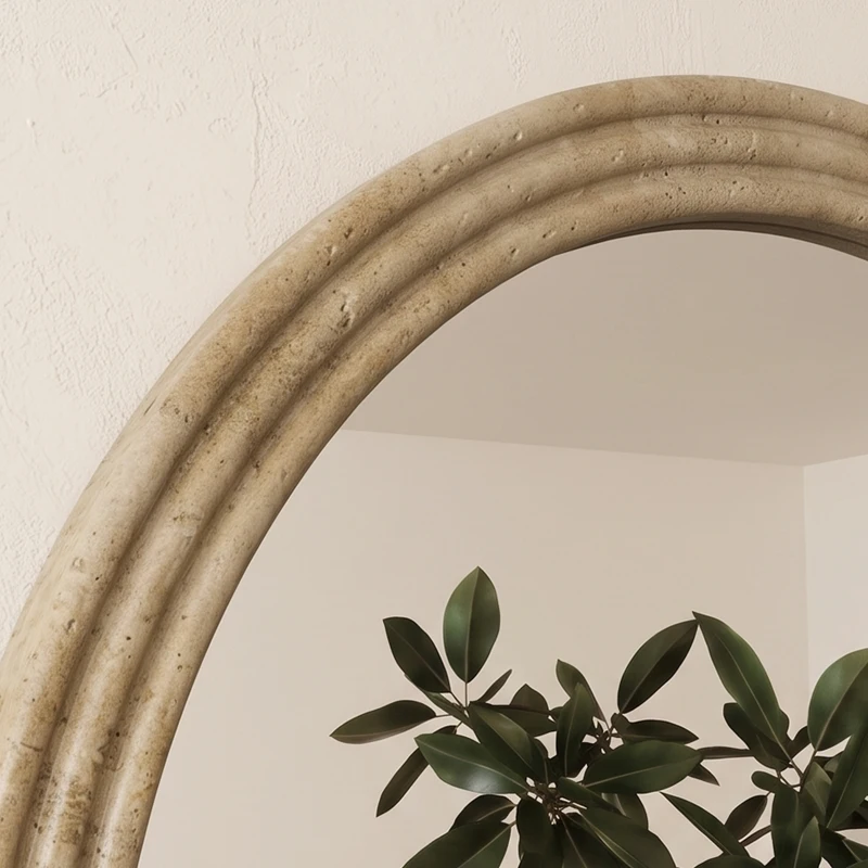 HOMCOM Modern Wall-Mounted Mirror, Arched Wall Mirror with Grooved Edge for Living Room, Entryway, Hallway, Brown
