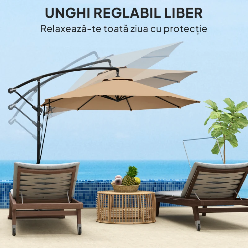 Outsunny Umbrelă de Grădină Rotativă, 3 m, cu Mâner Tip Manivelă, Cachi