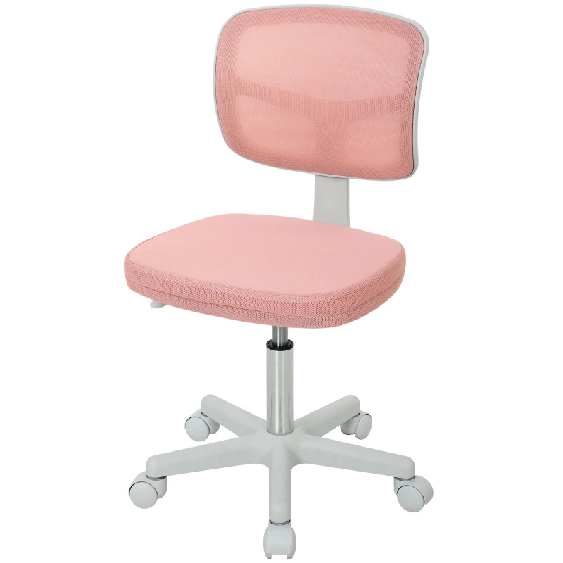 Vinsetto Chaise de Bureau Ergonomique Sans Accoudoirs, Fauteuil de Bureau Pivotant, Dossier Courbé en Maille et Roulettes, Rose