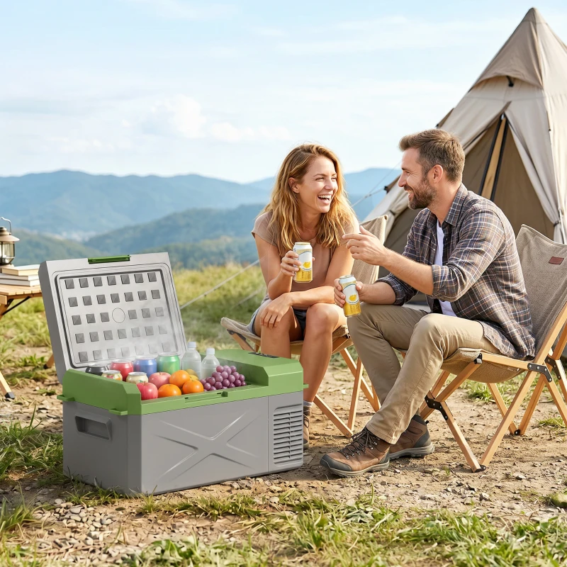 Outsunny Glacière électrique portable 16,3L, réfrigérateur de voiture portable congélateur et réfrigérateur 12/24V gris