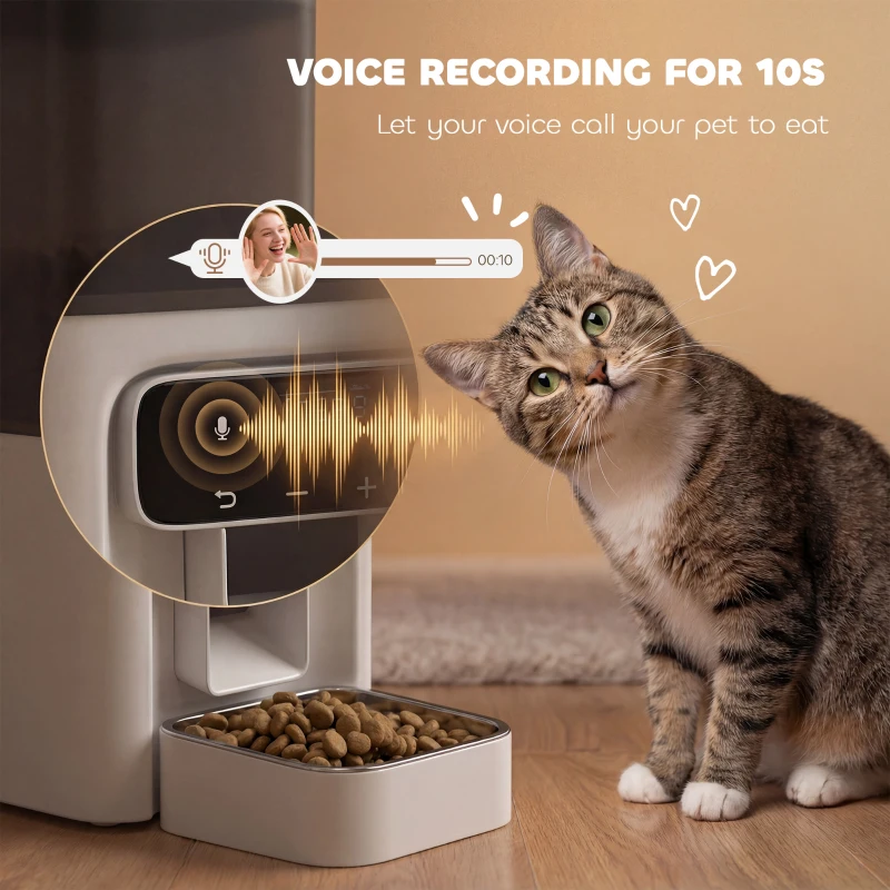 PawHut Programmable Automatic Cat Feeder with Timer Up to 6 Meals Per Day, 10s Voice Recorder, Portion Control