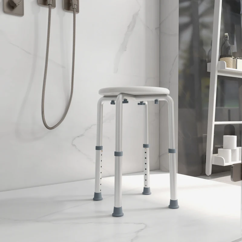 HOMCOM Taburete de Ducha de Aluminio con Altura Regulable Antideslizante Carga 136 kg para Ancianos y Discapacitados