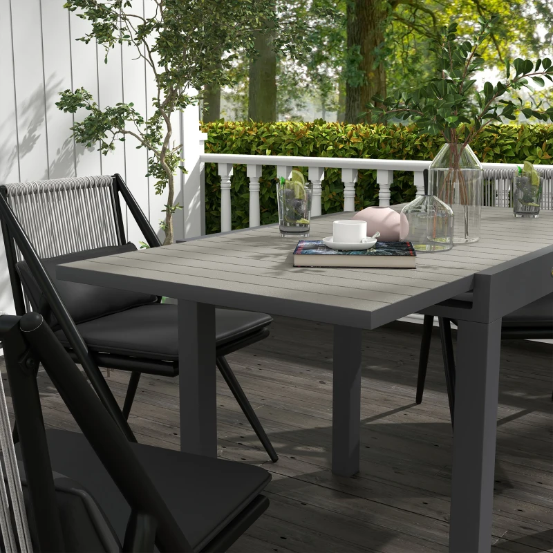 Outsunny Masă de Grădină Extensibilă pentru 4-6 Persoane cu Blat cu Șipci, din Aluminiu, 81/162x80x75 cm, Gri