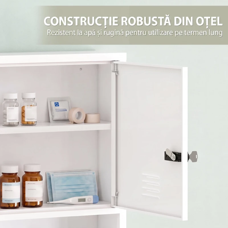 HOMCOM Dulap pentru Medicamente cu Încuietoare cu Combinație, 40x15x60 cm, Alb