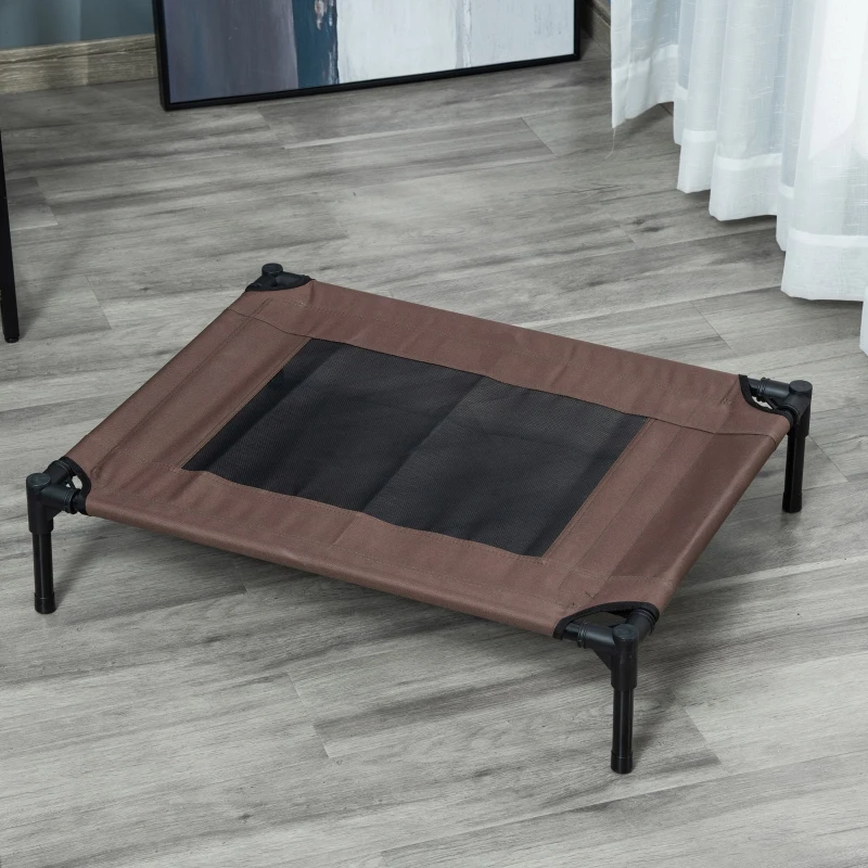 PawHut Hundeliege Outdoor, Erhöhtes Hundebett für Mittelgroße Groß Hunde, stabile Haustierliege mit Waschbares Mesh, Katzenbett Haustierbett Schlafplatz für Draußen Camping, 76 x 61 x 18 cm, Braun