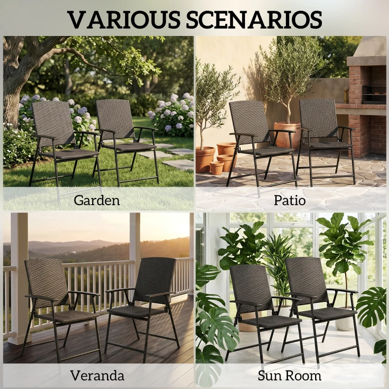 Outsunny Set of Two Folding Rattan Seat Chairs - Black