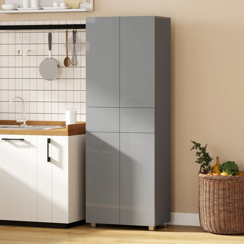 HOMCOM Storage Cabinet, Kitchen Cupboard with 3 Adjustable Shelves, 60L x 35W x 170H cm, High Gloss Grey