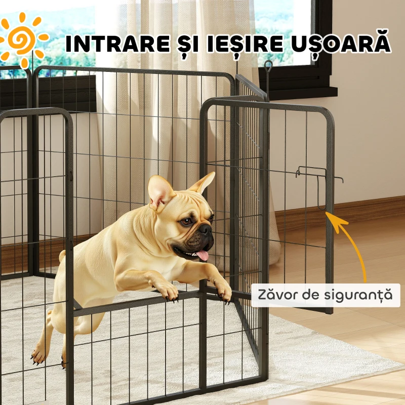 PawHut Țarc pentru câini cu 6 panouri modulabile, pliabil, cu ușă din oțel, înălțime 80 cm, gri închis