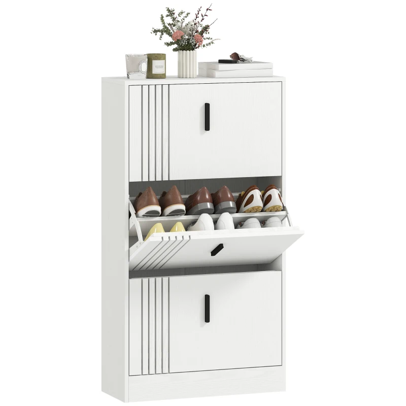 HOMCOM Meuble à chaussures armoire à chaussures à 3 abattants 18 paires grande capacité en bois 63 x 24 x 117 cm blanc