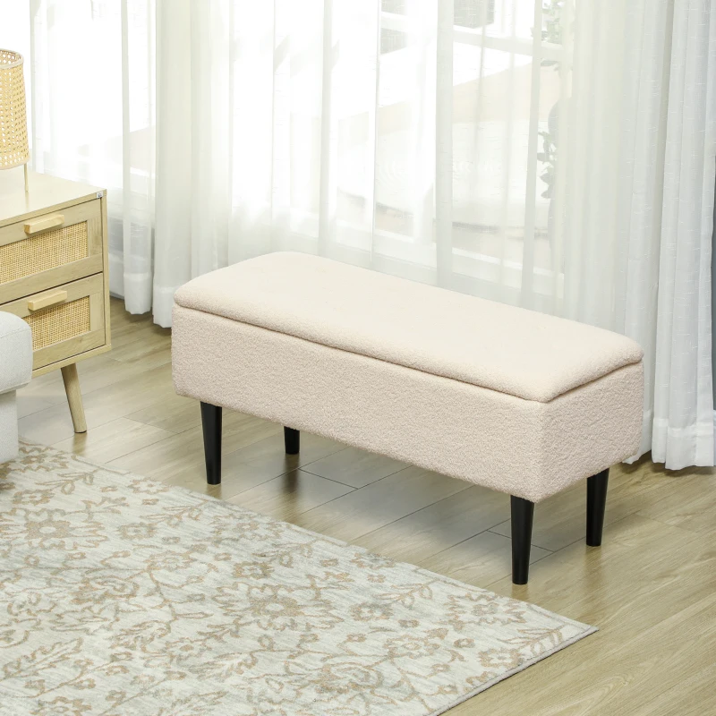 HOMCOM 57L Teddy Fleece Storage Ottoman - Cream