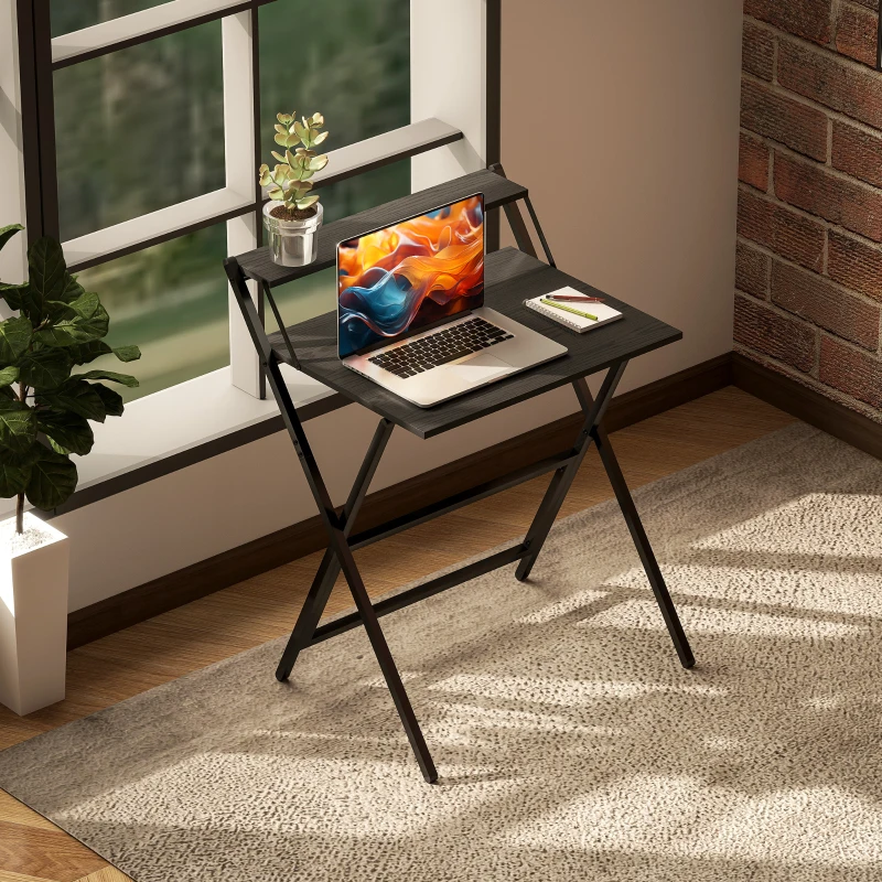 HOMCOM 70 cm Folding Computer Desk with Monitor Shelf - Black