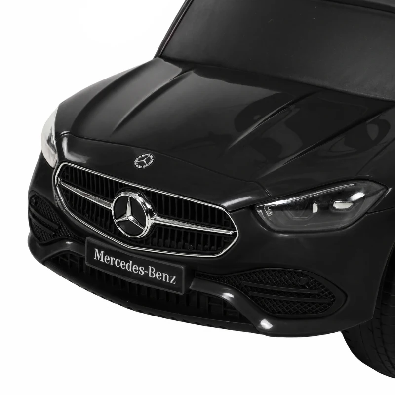 AIYAPLAY 3 in 1 Licensed Benz Ride on Push Car with Handle, Canopy, Guardrails, Horn, Music, Storage for 12-36 Months, Black