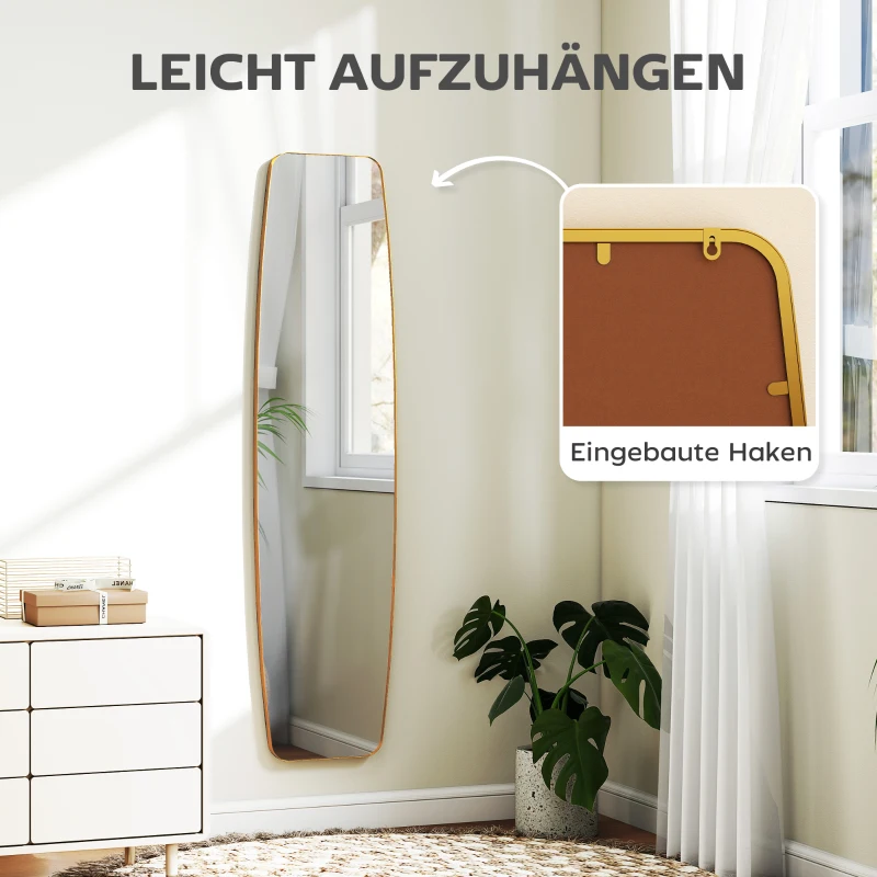HOMCOM Wandspiegel Fenster Spiegel mit Metallrahmen Dekorativer Hängespiegel Flurspiegel, 160 x 40 x 3 cm, Gold