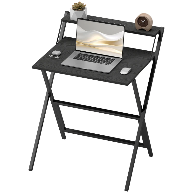 HOMCOM 70 cm Folding Computer Desk with Monitor Shelf - Black