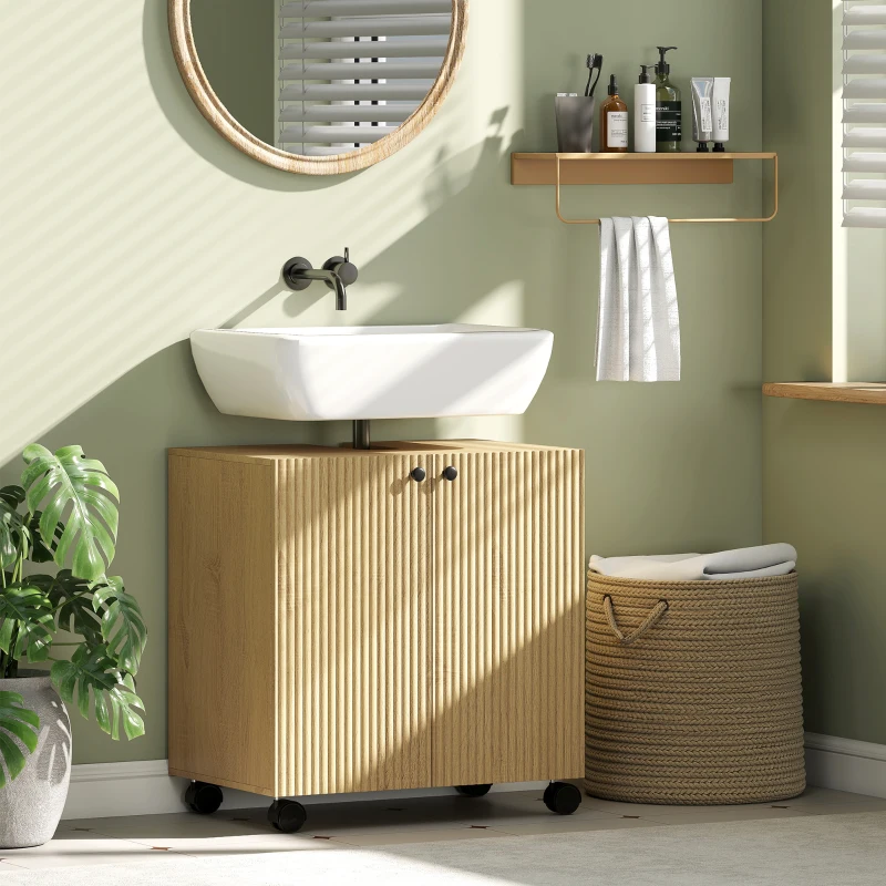 HOMCOM Waschbecken-Unterschrank für Badezimmer, 3-stufiges Regal, Räder, Holz