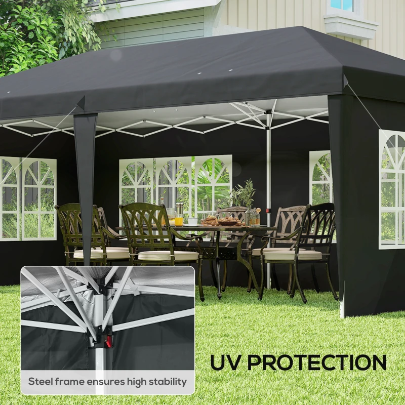 Outsunny 3 x 6m Pop-Up Gazebo, with Removable Walls - Black
