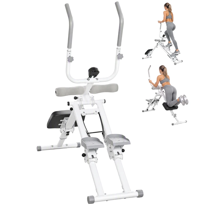 SPORTNOW 2-in-1 Ab Machine and Stair Stepper, Foldable Ab Trainer and Climbing Machine with LCD Monitor for Home Gym, White