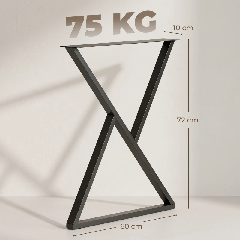 HOMCOM Conjunto de 2 Pernas de Mesa em Aço em Forma de X para Móveis Industriais com Apoios Ajustáveis e Parafusos Preto