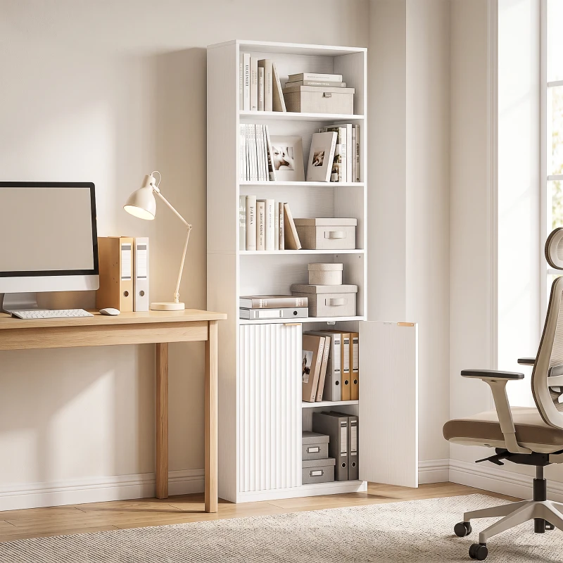 HOMCOM Bookcase Adjustable Shelf Bookshelf Anti-Tip Hardware 6-Tier, White
