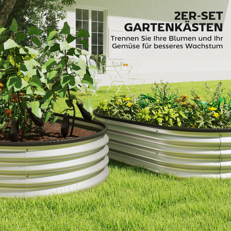Outsunny Hochbeet Metall 2er Set 135 x 90 x 30cm Oval Hochbeete mit Gummistreifen