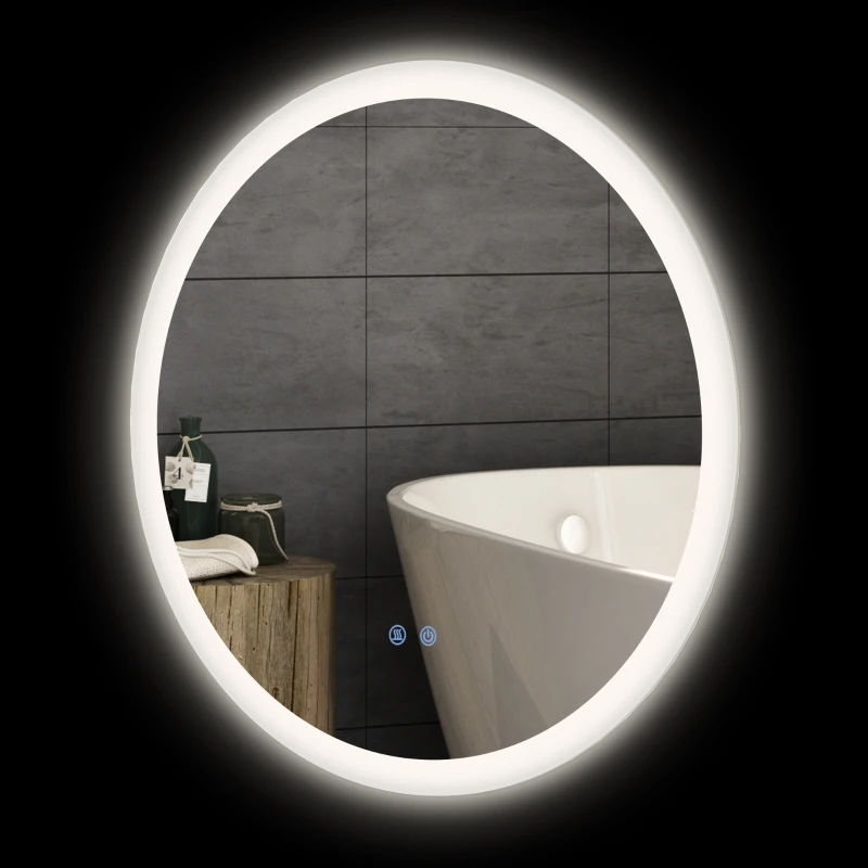 kleankin Espejo de Baño Redondo con Luces LED Ø60x3 cm Espejo Antivaho 3 Luces de Colores Función de Memoria Interruptor Táctil