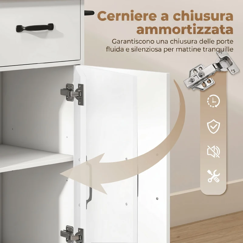 HOMCOM Mobile Cucina con Cassetto, Armadietto e Ripiano Regolabile, Bianco
