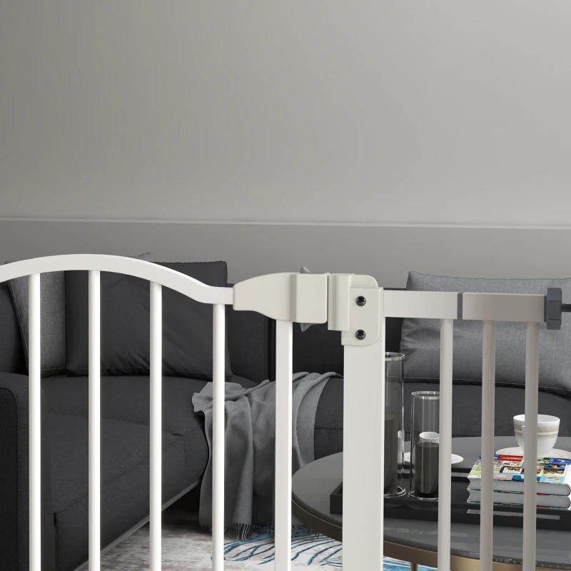 PawHut Pressure Fit Dog Stair Gate No Drilling Safety Gate Auto Close for Doorways, Hallways, 74-80cm Adjustable, 78cm Tall, White