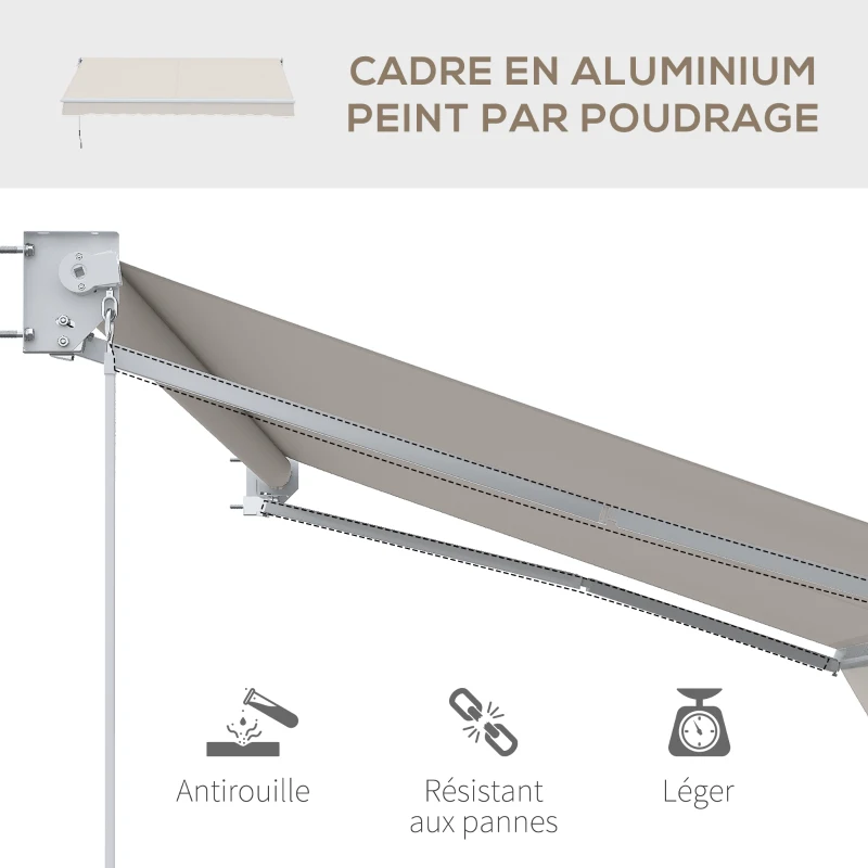 Outsunny Store banne manuel rétractable 200 x 250 cm store exterieur terrasse avec manivelle, imperméable et anti-UV, crème