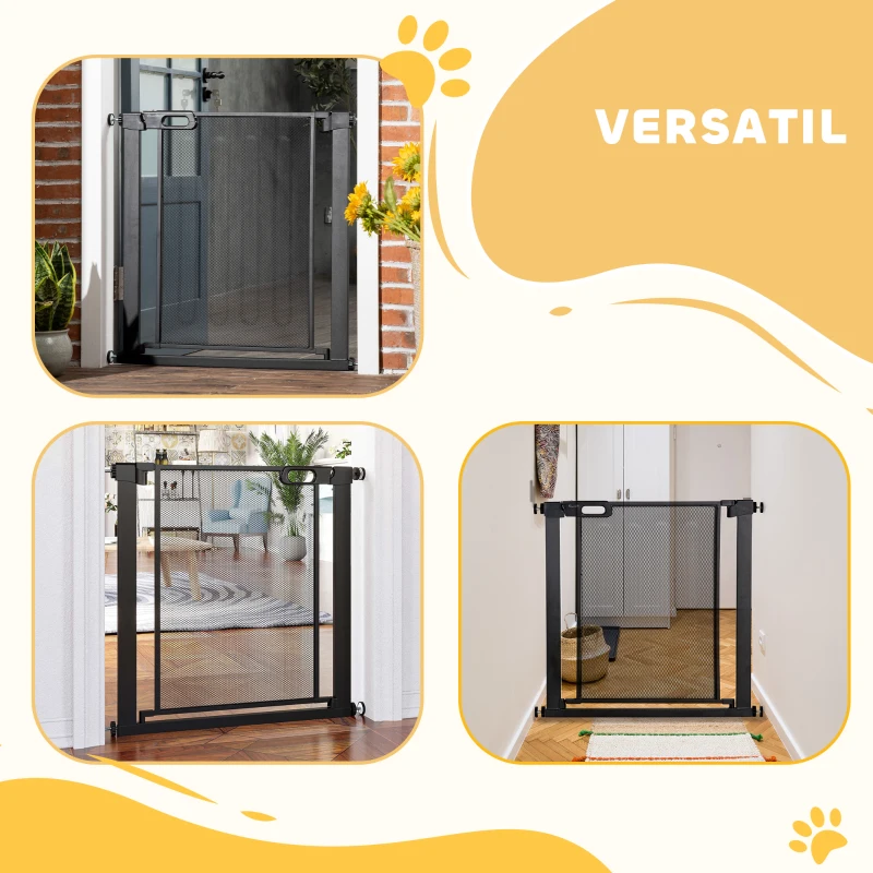 PawHut Poartă Extensibilă pentru Câini cu Presiune, Închidere Automată, Oțel și ABS, 75-82x76 cm, Neagră