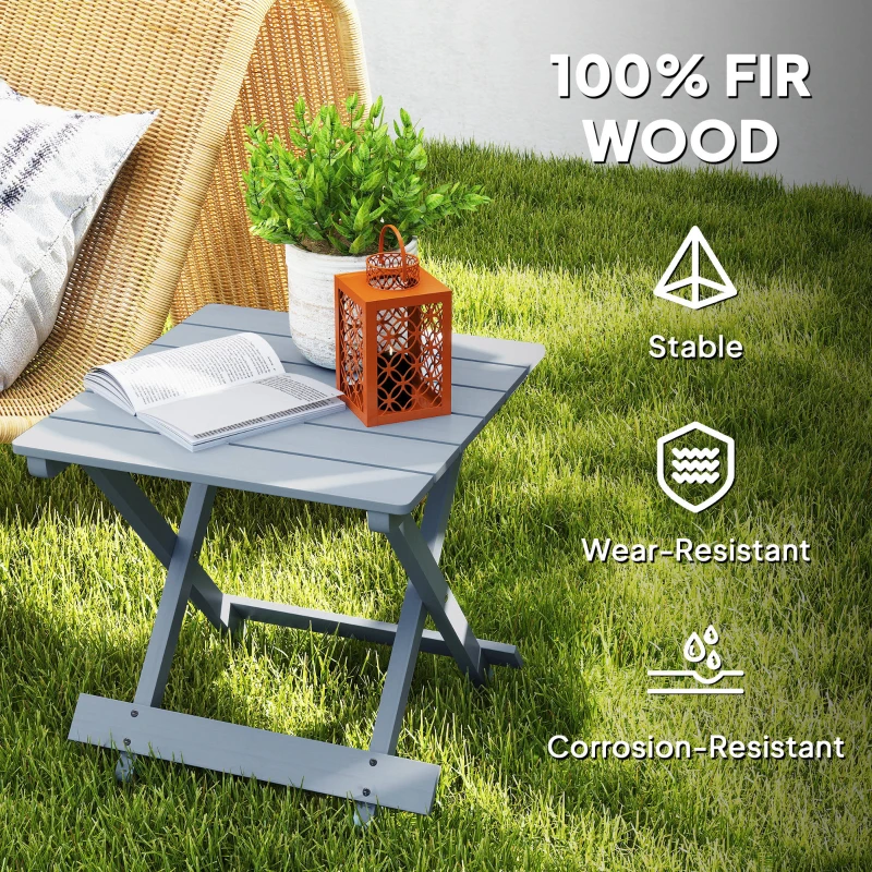 Outsunny Fir Wood Folding Coffee Table, Lightweight Small Garden Table with Slatted Top, Portable Folding Side Table for Balcony
