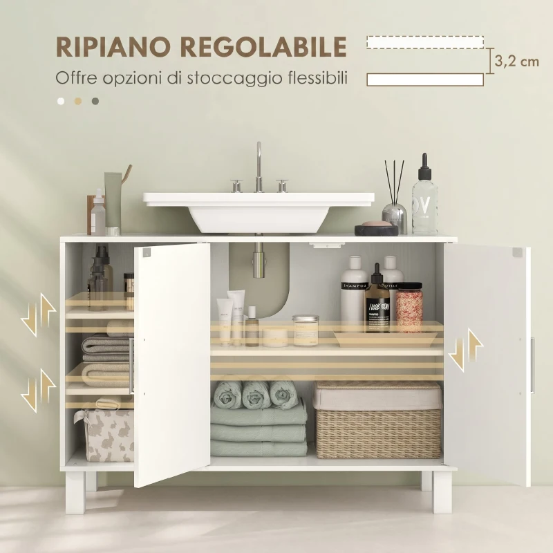 HOMCOM Mobile Sottolavabo per Bagno a 2 Ante, Ripiani Aperti, Ripiani Regolabili, Adatto a Lavabi senza Colonna,  90x30x63 cm, Crema