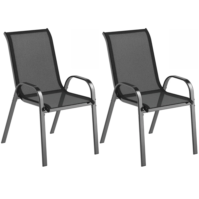 Outsunny Lot de 2 chaises de jardin chaises empilables dossiers hauts tissu maille respirante cadre acier 54 x 71 x 93 cm noir
