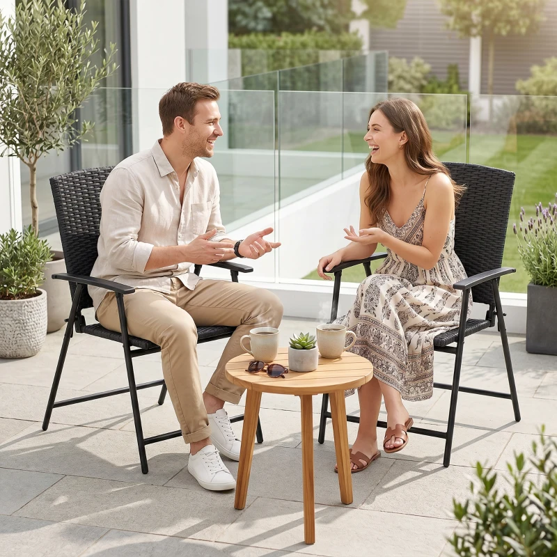 Outsunny Set of Two Folding Rattan Seat Chairs - Black