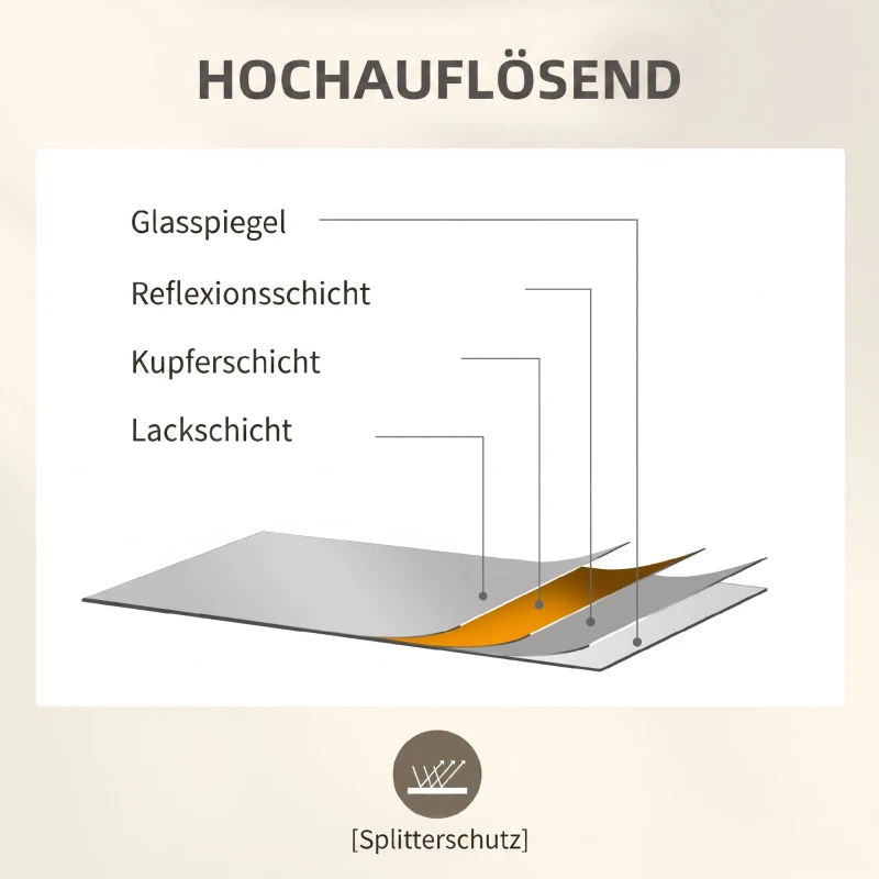 HOMCOM Wandspiegel, dekorativer Spiegel mit Metallrahmen, schwarze Streifen, Mehrschichtglas, 90B x 2T x 60H cm