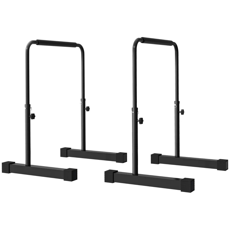 SPORTNOW Set 2 Bare pentru Dips Reglabile pe 4 Niveluri de Înălțime, cu Mânere Antialunecare, Oțel, 70x50x80-105 cm, Negru