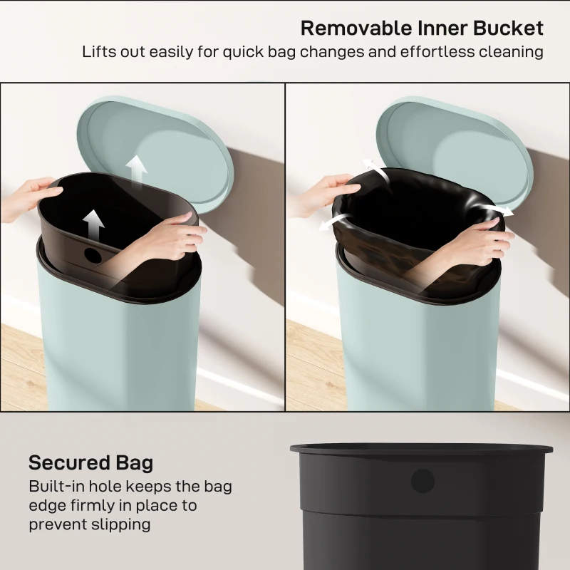 HOMCOM 30 L Modern Curved Kitchen Bin - Green