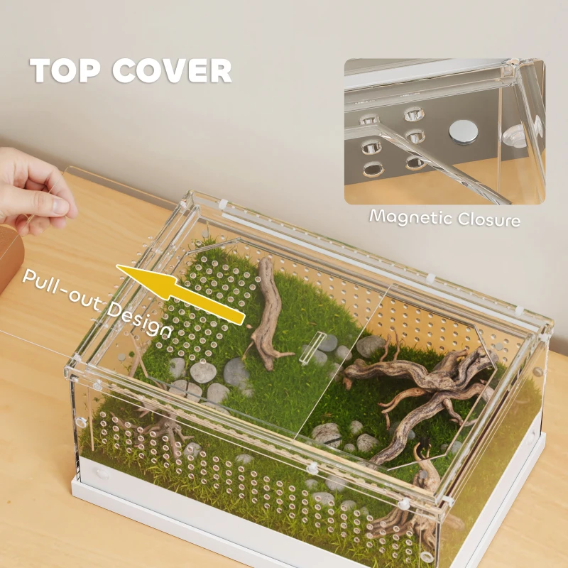 PawHut Acrylic Reptile Terrarium with Top Sliding Door, Vents, for Leopard Gecko, Hognose Snake, 30 x 20 x 15 cm
