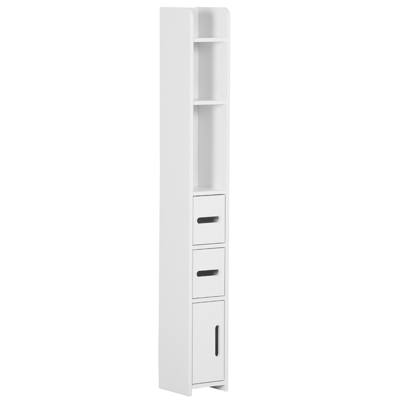 kleankin Columna Baño con 3 Puertas y 3 Estantes Mueble Auxiliar Alto de Estilo Moderno 15x17x120cm Blanco