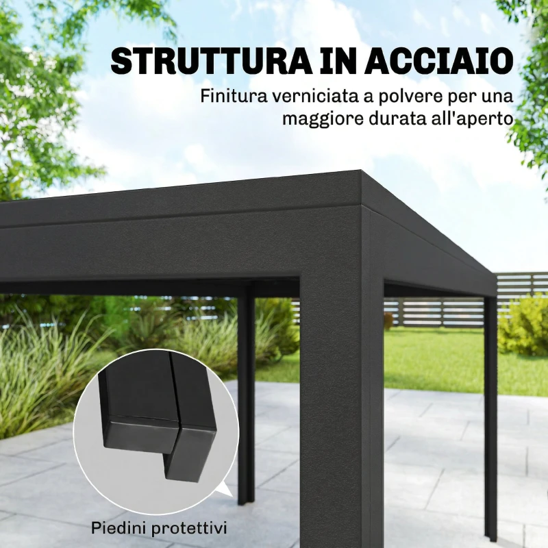 Outsunny Set da Pranzo Esterno 6 Persone, Tavolo e Sedie con Foro Ombrellone, Nero